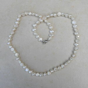 Süßwasser - Perlenkette 7 x 7,5 mm / 50 cm, weiß