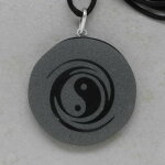 Schwarzer Obsidian Yin & Yang Anhänger mit Stoffband