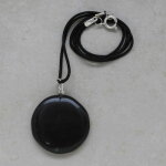 Schwarzer Obsidian Yin & Yang Anhänger mit Stoffband