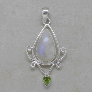 Regenbogenmondstein, Beryll Anhänger in 925er Silber - Einzelstück
