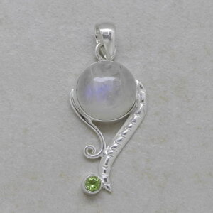 Regenbogenmondstein, Beryll Anhänger mit 925er Silber, Einzelstück