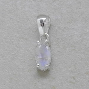 Regenbogenmondstein - Navette Anhänger in 925er Silber gefasst