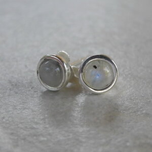 Regenbogenmondstein Ohrstecker, Cabochon 4 mm, 925er Silber