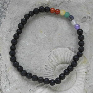 Lava Kugelarmband mit Steinen für die 7 Chakren 4 mm