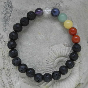 Lava Kugelarmband mit Steinen für die 7 Chakren 8 mm