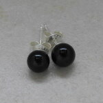 Schwarzer Obsidian Ohrstecker, Kugelform 6 mm, 925er Silber