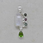 Regenbogenmondstein, Peridot, Turmalin in 925er Silber -...