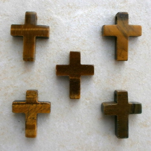 Tigerauge Kreuz Anhänger Mit Lederband - Edelstein Schmuck